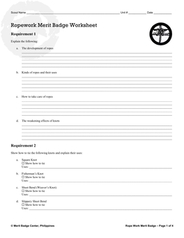 Rope Work Merit Badge Worksheet