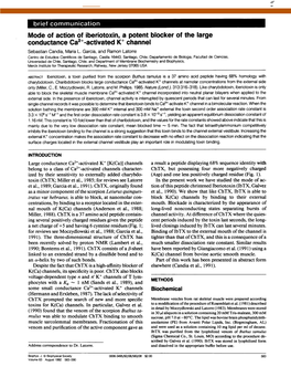 Mode of Action of Iberiotoxin, a Potent Blocker of the Large Conductance Ca2 -Activated K+ Channel Sebastian Candia, Maria L