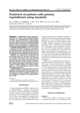 Treatment of Patients with Primary Myelofibrosis Using Dasatinib