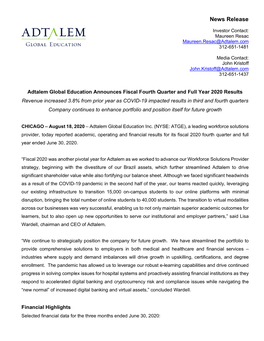 Adtalem Global Education Earnings Release
