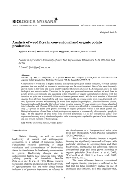 Analysis of Weed Flora in Conventional and Organic Potato Production