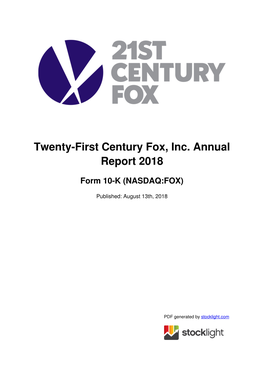 Twenty-First Century Fox, Inc. Annual Report 2018