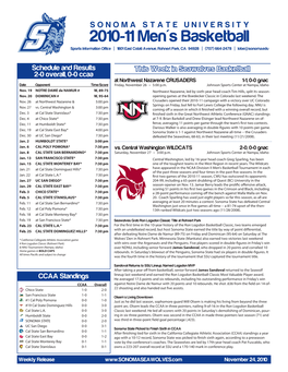 2010-11 Men's Basketball Sports Information Office | 1801 East Cotati Avenue, Rohnert Park, CA 94928 | (707) 664-2478 | Lobe@Sonoma.Edu