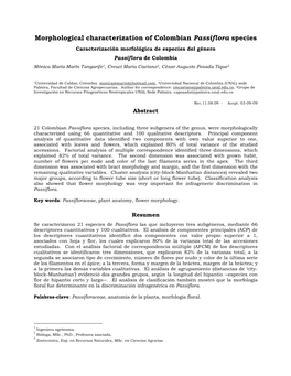 Morphological Characterization of Colombian Passiflora Species