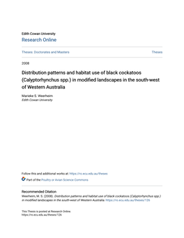 Distribution Patterns and Habitat Use of Black Cockatoos (Calyptorhynchus Spp.) in Modified Landscapes in the South-West of Western Australia