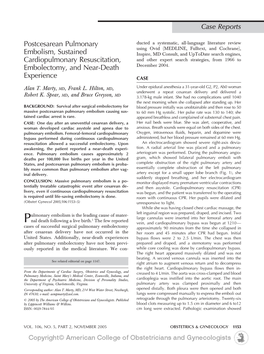 Postcesarean Pulmonary Embolism, Sustained Cardiopulmonary