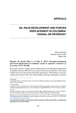 Oil Palm Development and Forced Displacement in Colombia: Causal Or Spurious?