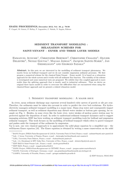 Sediment Transport Modelling : Relaxation Schemes for Saint-Venant – Exner and Three Layer Models