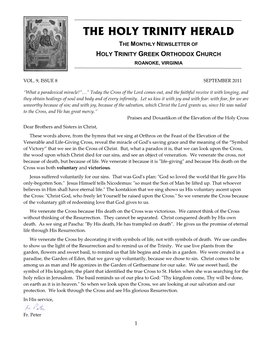 The Holy Trinity Herald the Monthly Newsletter of Holy Trinity Greek Orthodox Church Roanoke, Virginia