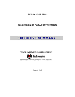 Republic of Peru Concession of Paita Port Terminal Executive Summary