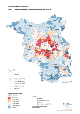 Karte 1.1.1: Bevölkerungsstand 2018 Und -Entwicklung 1991 Bis 2018