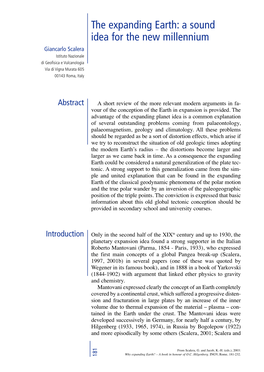 The Expanding Earth: a Sound Idea for the New Millennium Giancarlo Scalera Istituto Nazionale Di Geofisica E Vulcanologia Via Di Vigna Murata 605 00143 Roma, Italy
