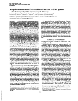 A Topoisomerase from Escherichia Coli Related to DNA Gyrase (DNA Relaxation/Supercoiling/Nalidixic Acid/Subunits/Site-Specific DNA Cleavage) PATRICK 0