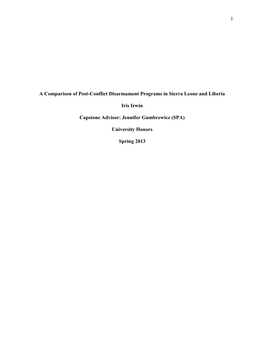 1 a Comparison of Post-Conflict Disarmament Programs in Sierra