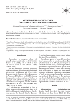 Chenopodium Badachschanicum (Amaranthaceae), a New Record for Iran