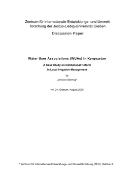 Water User Associations (Wuas) in Kyrgyzstan : a Case