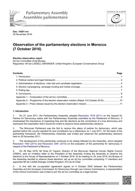 Observation of the Parliamentary Elections in Morocco (7 October 2016)