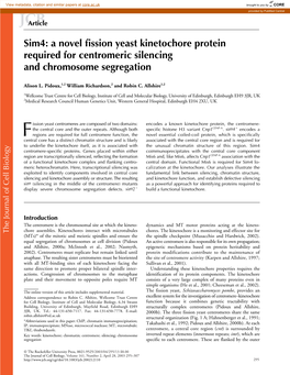 A Novel Fission Yeast Kinetochore Protein Required for Centromeric