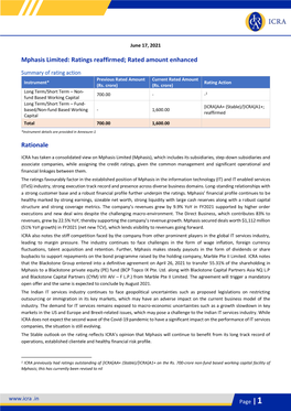 Mphasis Limited: Ratings Reaffirmed; Rated Amount Enhanced