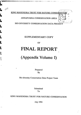 L FINAL REPORT L , (Appendix Volume I) ""