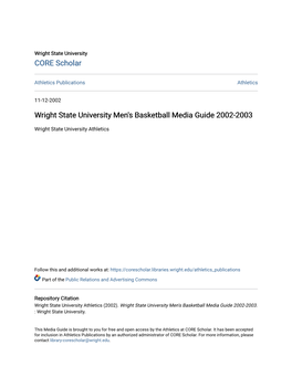Wright State University Men's Basketball Media Guide 2002-2003