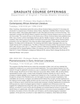 GRADUATE COURSE OFFERINGS Department of English § Florida Atlantic University