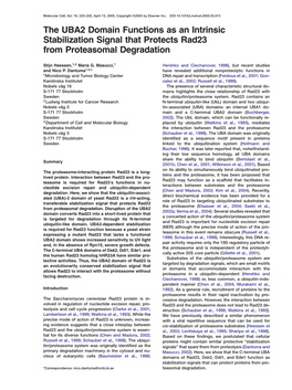 The UBA2 Domain Functions As an Intrinsic Stabilization Signal That Protects Rad23 from Proteasomal Degradation