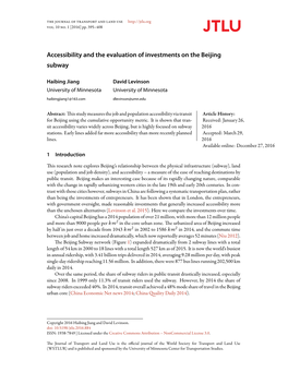 Accessibility and the Evaluation of Investments on the Beijing Subway