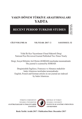 RECENT PERIOD TURKISH STUDIES ISSN 1304-9720 E-ISSN 2547-9679
