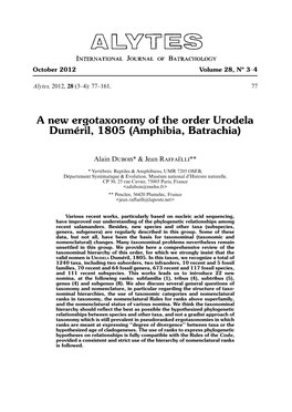 A New Ergotaxonomy of the Order Urodela Duméril, 1805 (Amphibia, Batrachia)
