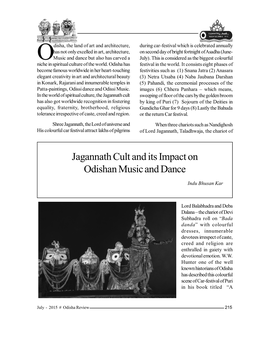 Jagannath Cult and Its Impact on Odishan Music and Dance