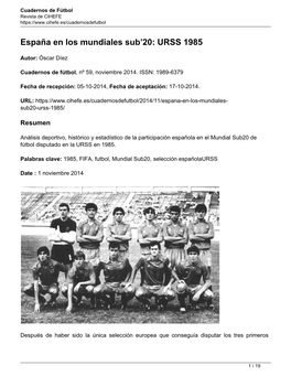 España En Los Mundiales Sub'20: URSS 1985