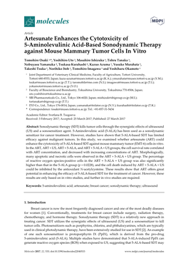 Artesunate Enhances the Cytotoxicity of 5-Aminolevulinic Acid-Based Sonodynamic Therapy Against Mouse Mammary Tumor Cells in Vitro