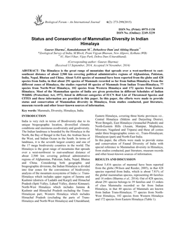 Status and Conservation of Mammalian Diversity in Indian