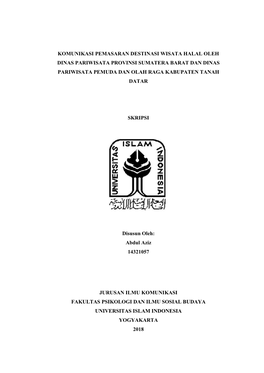 Komunikasi Pemasaran Destinasi Wisata Halal Oleh Dinas Pariwisata Provinsi Sumatera Barat Dan Dinas Pariwisata Pemuda Dan Olah Raga Kabupaten Tanah Datar