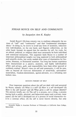 Josiah Royce on Self and Community