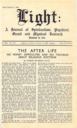 THE AFTER LIFE NO MONEY DIFFICULTIES and NO TROUBLES ABOUT RELIGIOUS DOCTRINE by STANLEY DE BRATH, M.I.C.E