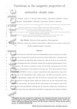 Variations in the Magnetic Properties of Meteoritic Cloudy Zone