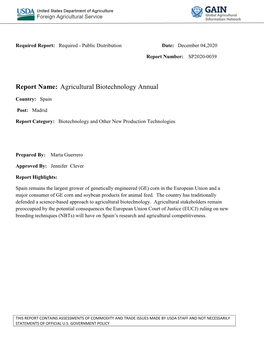 Agricultural Biotechnology Annual