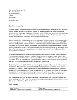 Letter to Prime Minister