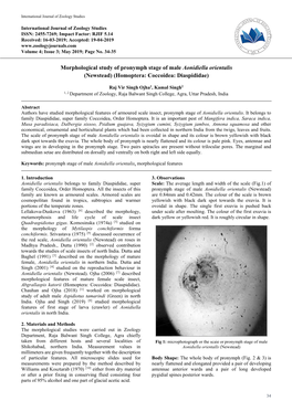 Morphological Study of Pronymph Stage of Male Aonidiella Orientalis (Newstead) (Homoptera: Coccoidea: Diaspididae)