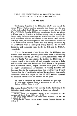 Philippine Involvement in the Korean War: a Footnote to Rp-Us Relations