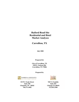 Raiford Road Site Residential and Hotel Market Analyses Carrollton, TX