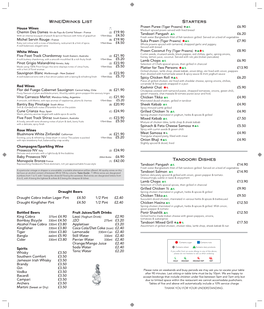 Starters Tandoori Dishes Wine/Drinks List