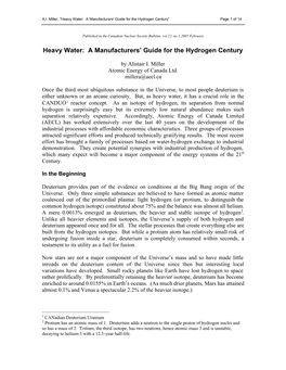 Heavy Water: a Manufacturers' Guide for the Hydrogen Century