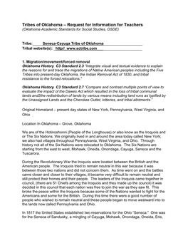 Tribes of Oklahoma – Request for Information for Teachers (Oklahoma Academic Standards for Social Studies, OSDE)