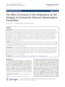 The Effect of Increase in the Temperature on the Foraging of Acromyrmex Lobicornis (Hymenoptera: Formicidae)