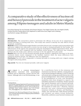 A Comparative Study of the Effectiveness of Tea Tree Oil and Benzoyl Peroxide in the Treatment of Acne Vulgaris Among Filipino Teenagers and Adults in Metro Manila