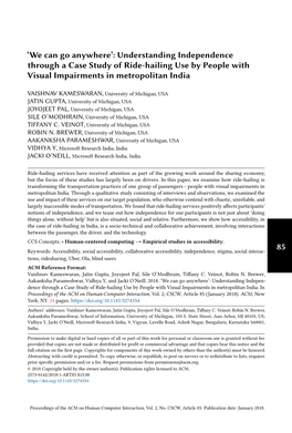 Understanding Independence Through a Case Study of Ride-Hailing Use by People with Visual Impairments in Metropolitan India