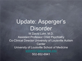 Update: Asperger's Disorder